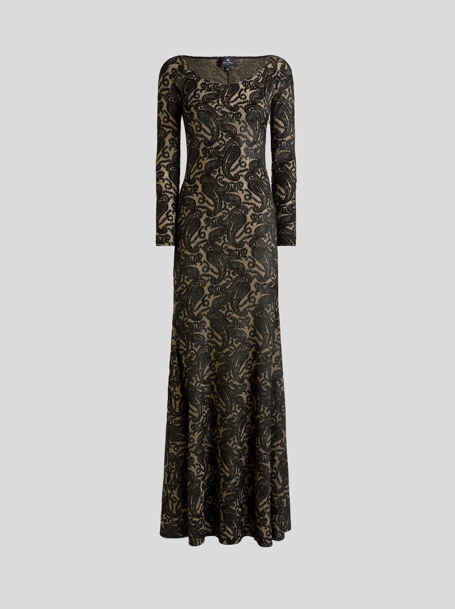 LONG CHENILLE JACQUARD DRESS WITH LUREX AND PAISLEY MOTIF