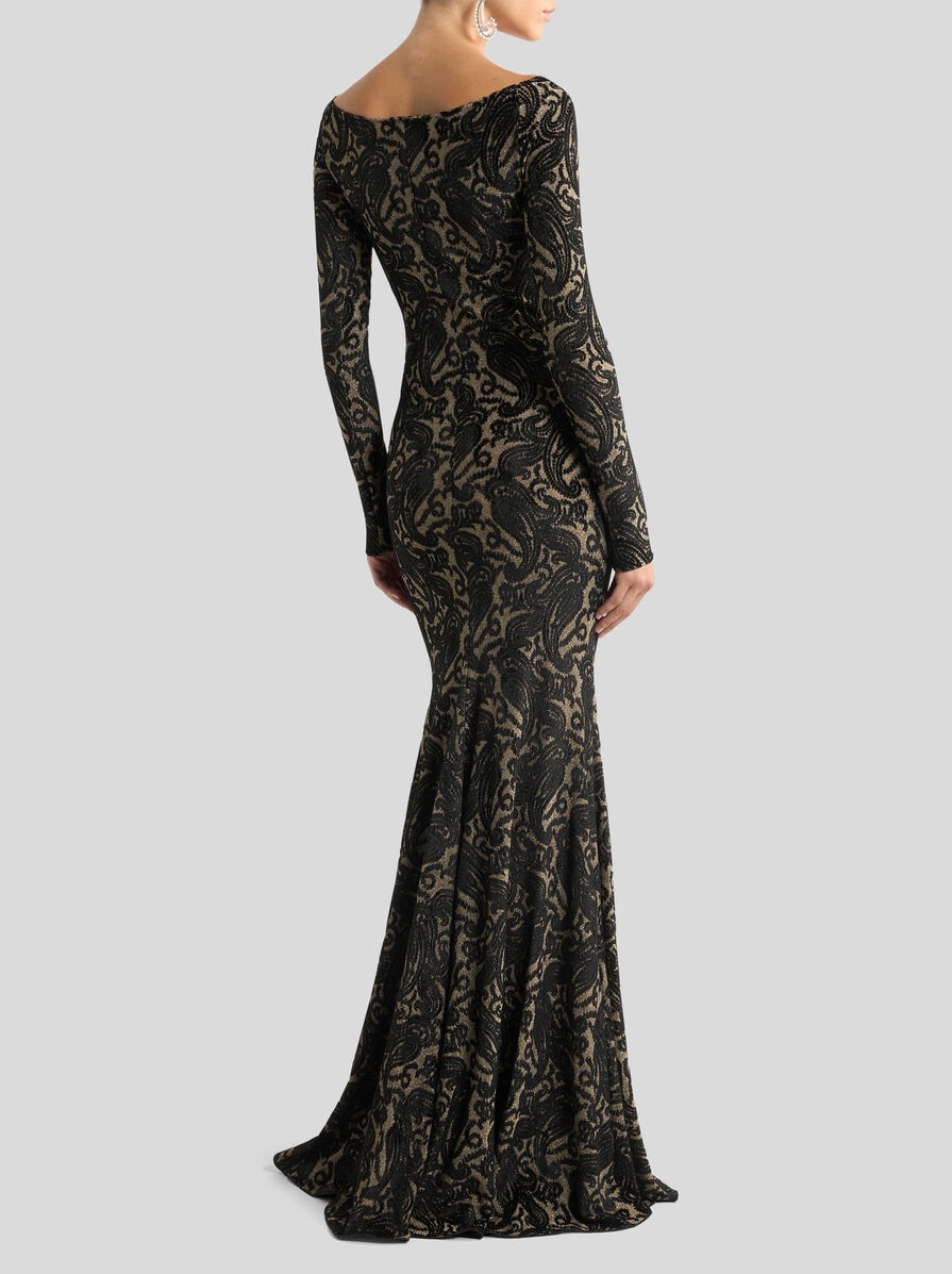 LONG CHENILLE JACQUARD DRESS WITH LUREX AND PAISLEY MOTIF