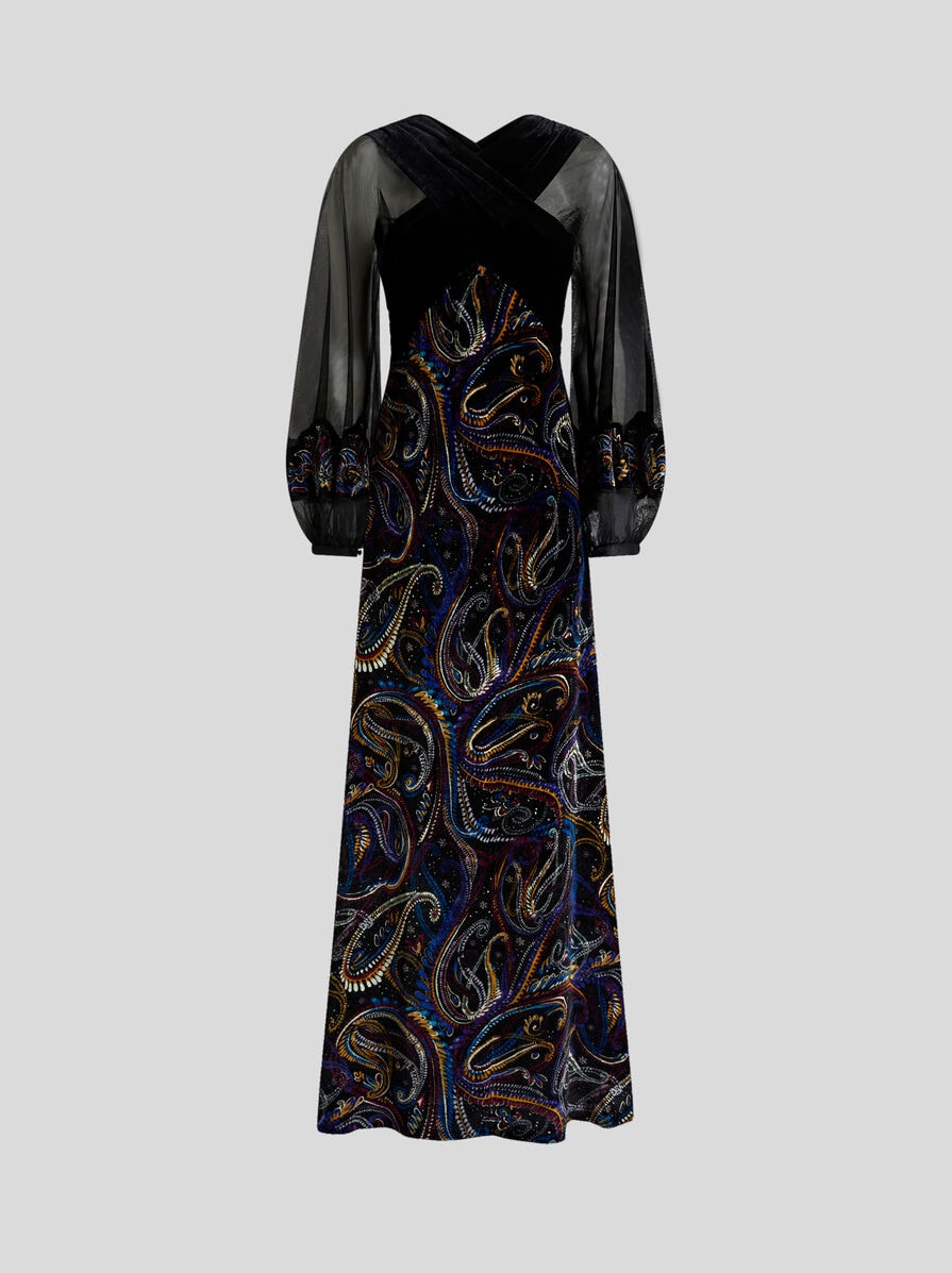 LONG VELVET DRESS WITH PAISLEY FOLIAGE MOTIF | Dresses | ETRO