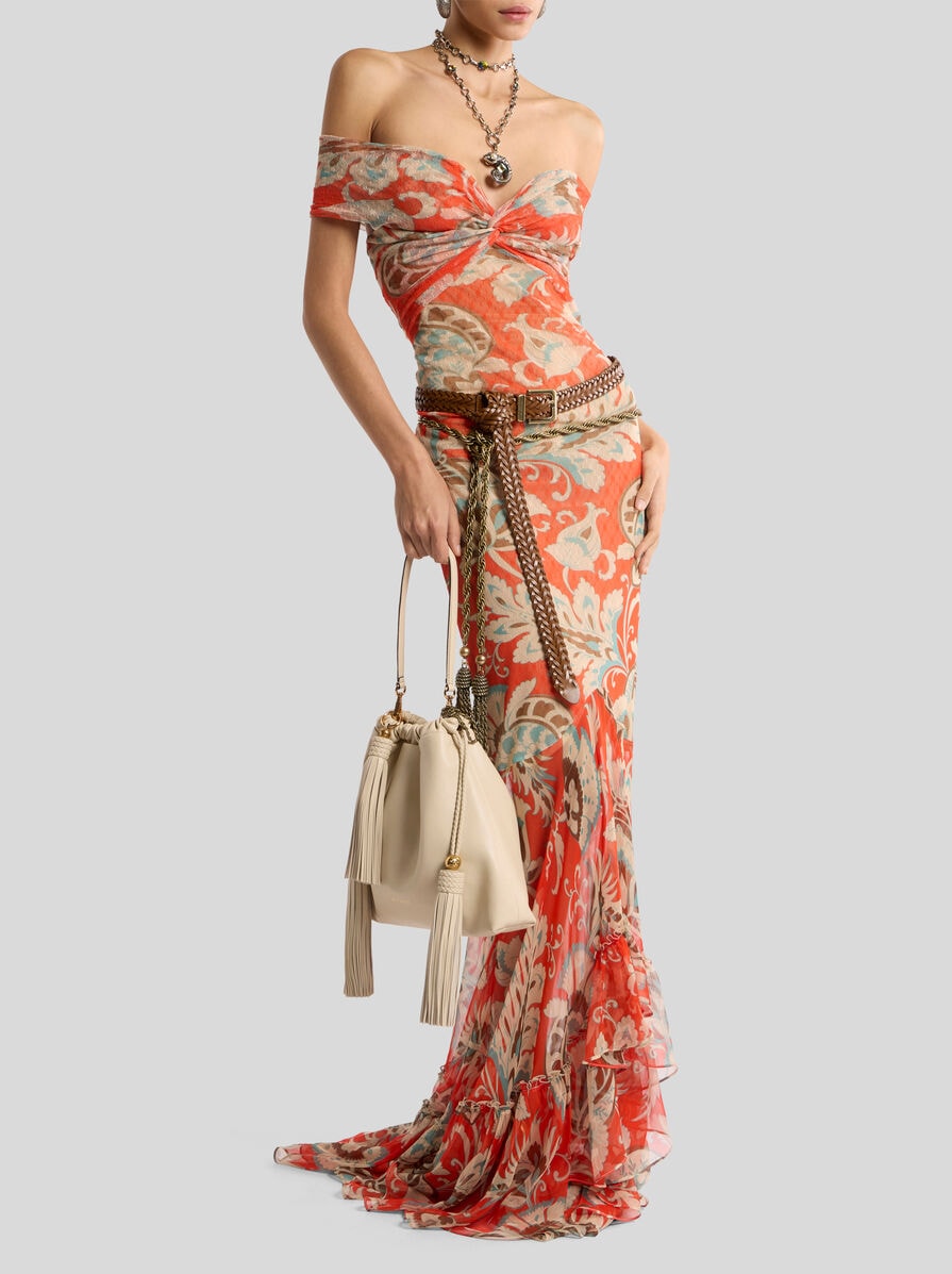 LONG TULLE DRESS WITH OPEN SHOULDERS AND FLORAL MOTIF | Dresses | ETRO LONG TULLE DRESS WITH OPEN SHOULDERS AND FLORAL MOTIF | Dresses | ETRO