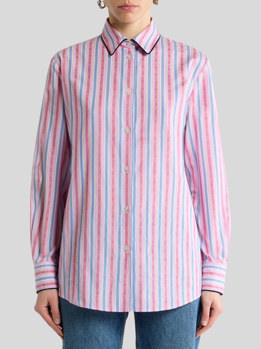 COTTON JACQUARD SHIRT WITH TRIM AND FIL COUPÉ STRIPE MOTIF