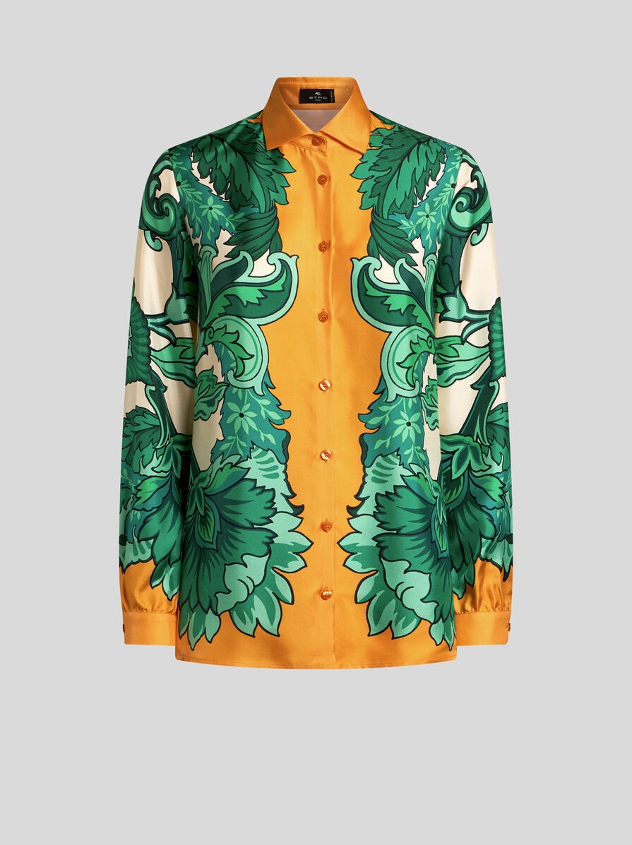 SILK SHIRT WITH PLACED FLORAL PRINT