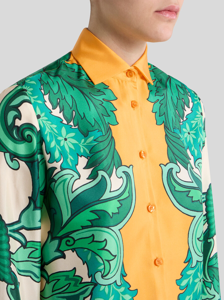 SILK SHIRT WITH PLACED FLORAL PRINT