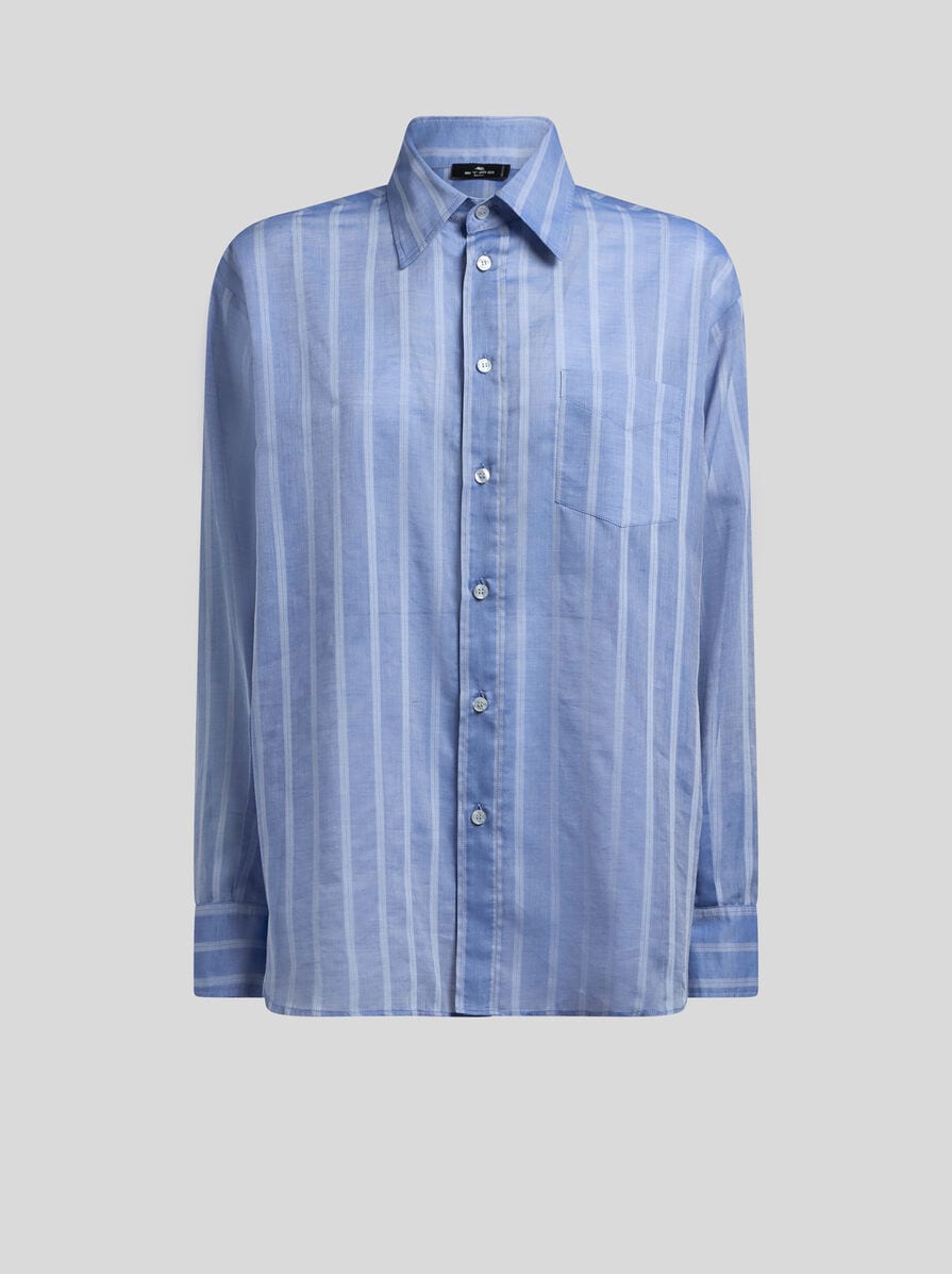 トップス ETRO ETRO Velvet-trimmed striped cotton-poplin shirt | NET-A-PORTER