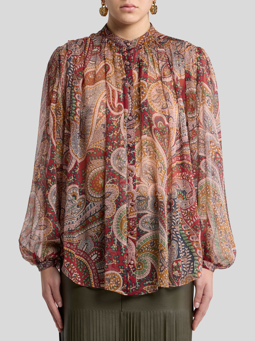 エトロ ETRO シルク100% フラワープリント ブラウス イタリア製 ETRO エトロ シルク100% 花柄 総柄 シャツ ブラウス 46