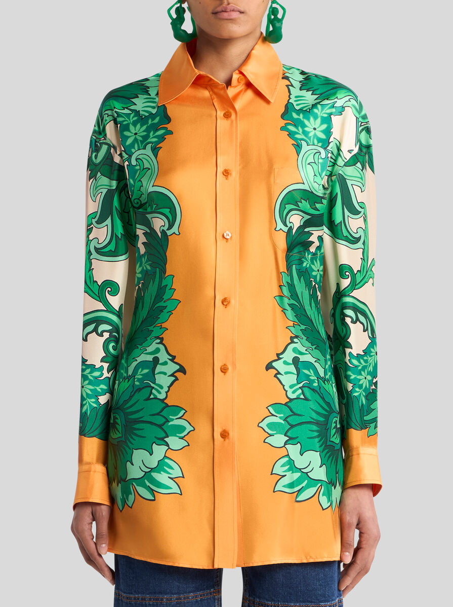 ETRO トロピカルシャツ ETRO トロピカルプリント コットン 長袖シャツ ライトブルー