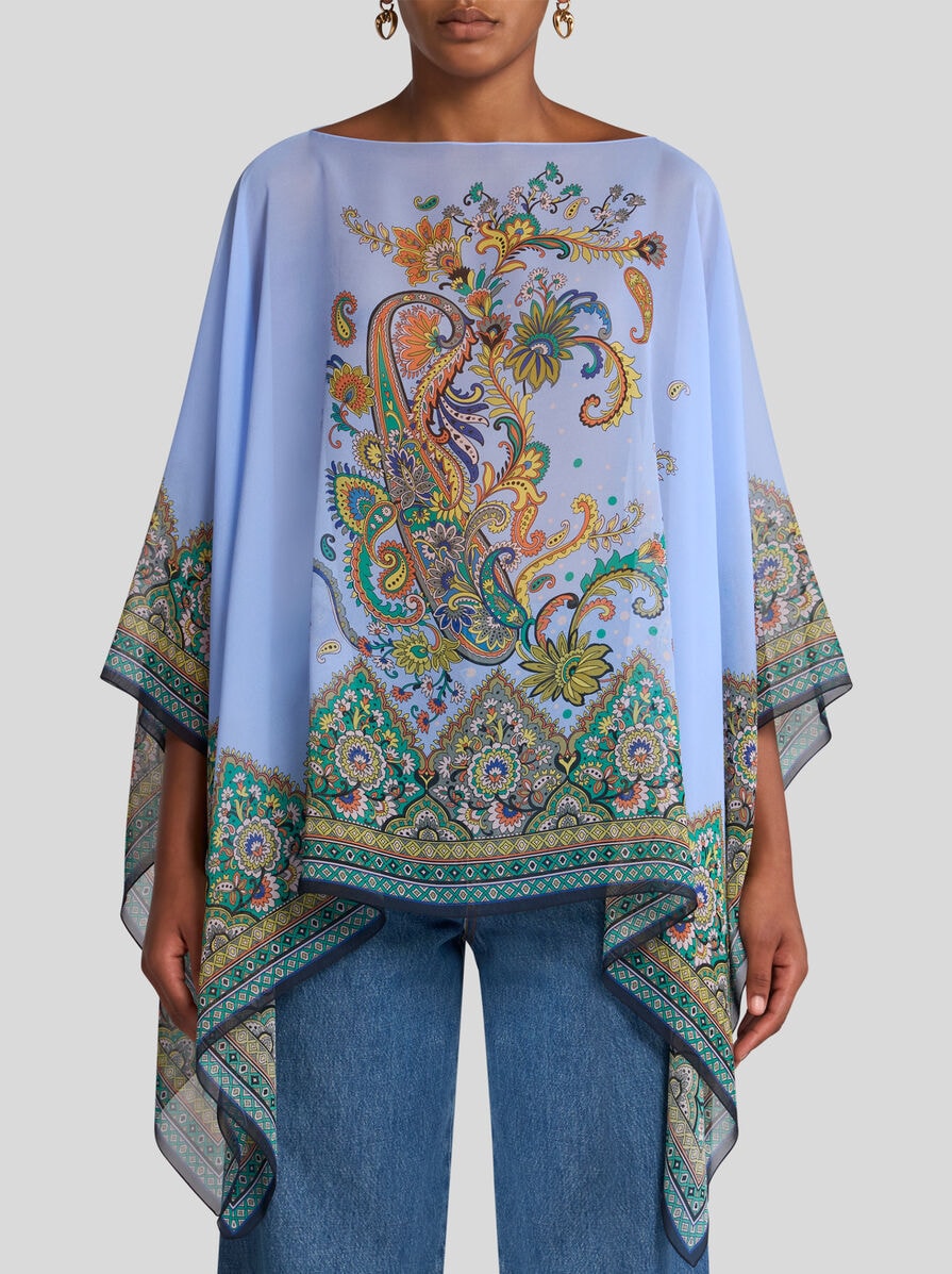 ETRO シルクイブニングトップス プリント シルク ケープ トップス | エトロ
