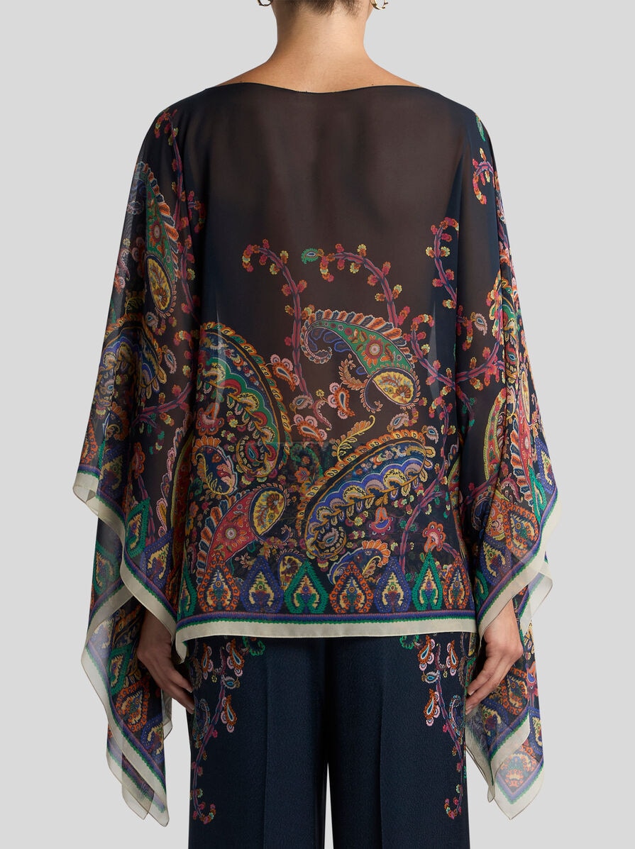 ETRO フローラルペイズリー　シルク　チュニック ポンチョ フローラルペイズリー エンジニアードプリント シルク ポンチョ