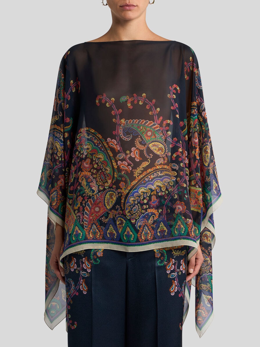ETRO フローラルペイズリー　シルク　チュニック ポンチョ フローラルペイズリー エンジニアードプリント シルク ポンチョ