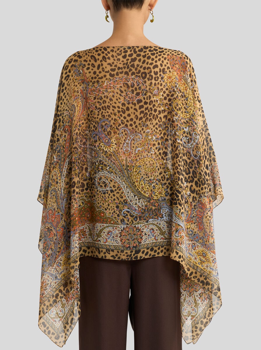 ペイズリー＆アニマルモチーフ シルク ポンチョ トップス | エトロ