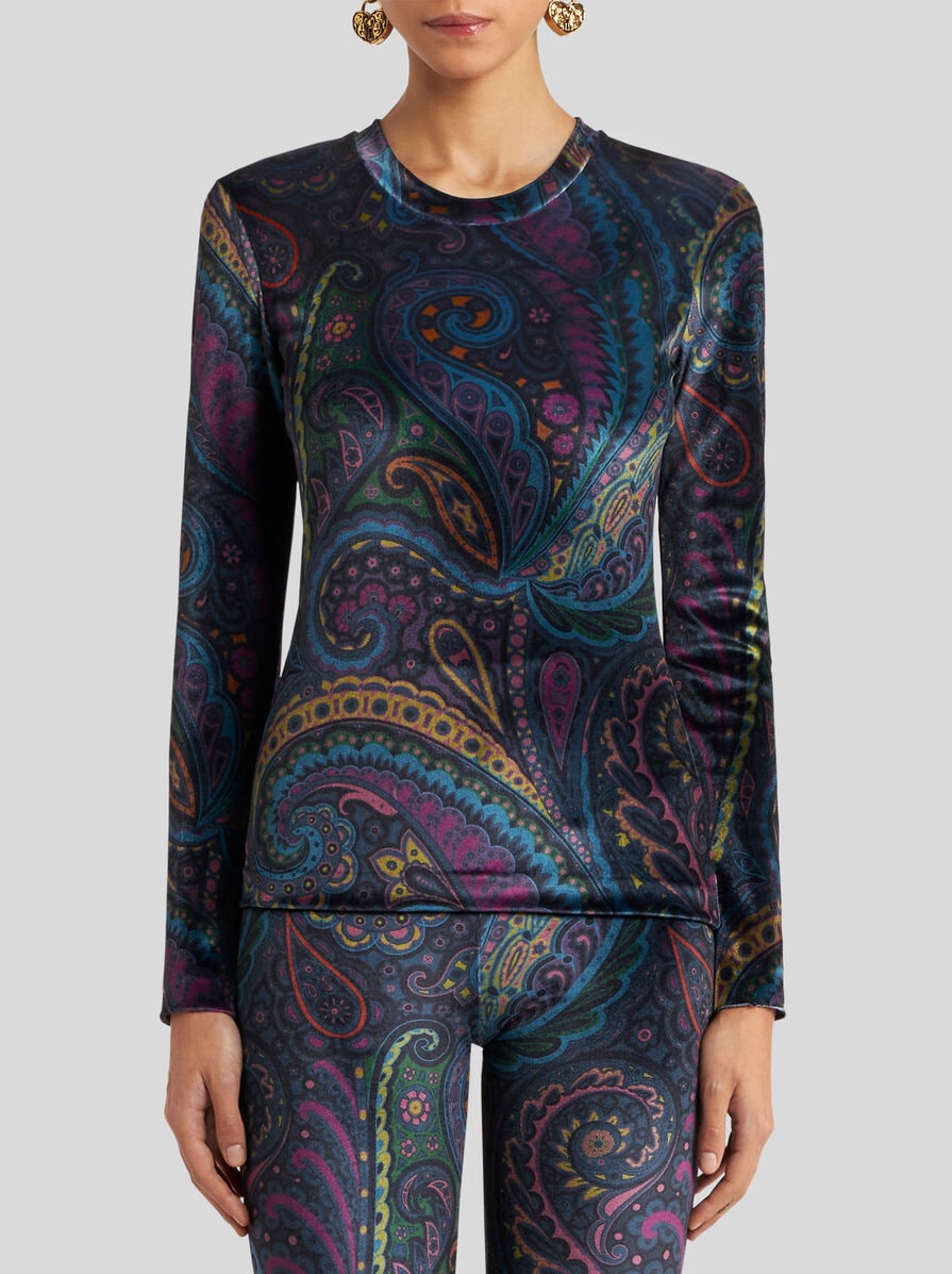ETRO★ペイズリー プリント ジャージー トップ 関税込み ペイズリープリント シェニール トップス | エトロ