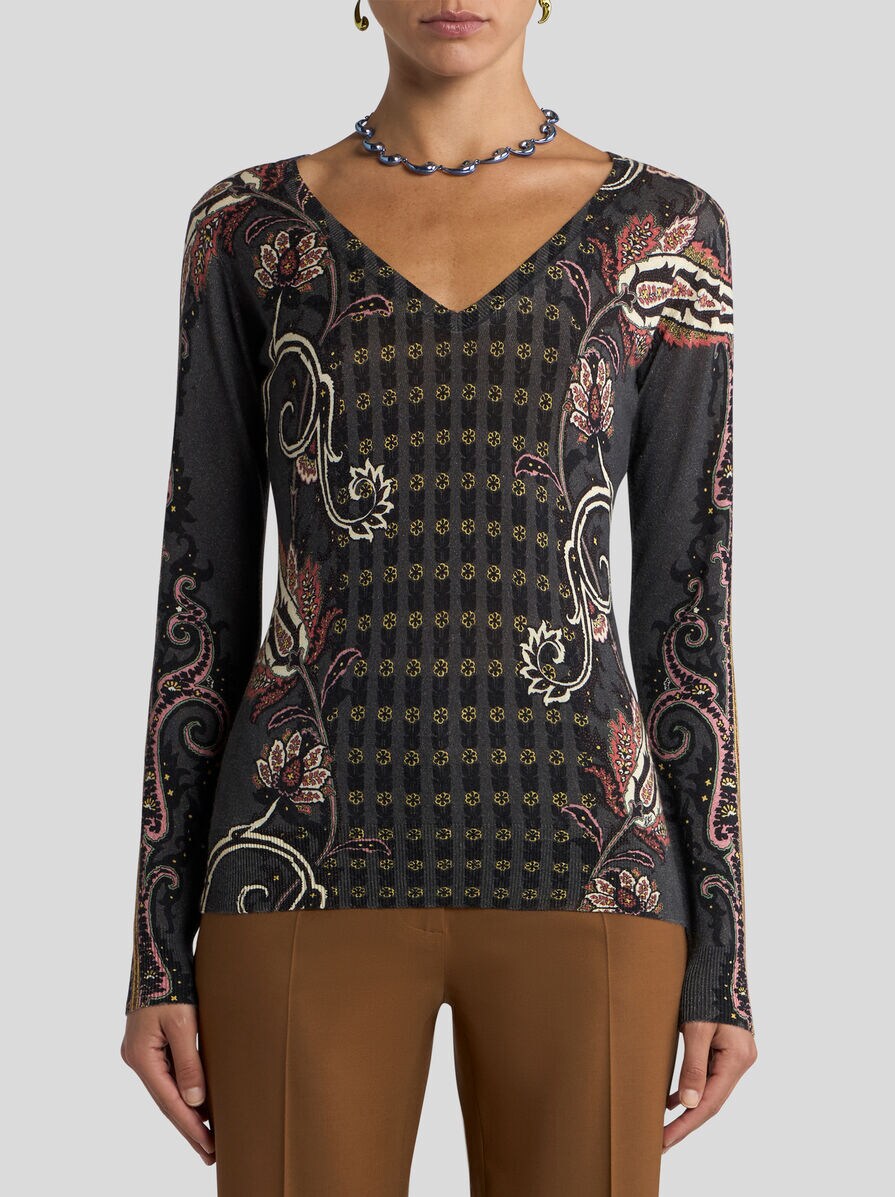 ETRO ペイズリー総柄 シルク カシミヤ ニット セーター 38 9 エトロ ETRO 花柄 ペイズリー ニット シルク カシミヤ カシミア