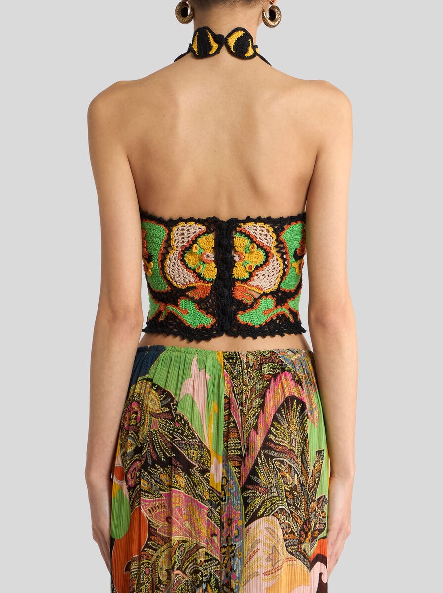 COTTON CROP TOP WITH CROCHET-EFFECT FLORAL MOTIF | Knitwear | ETRO