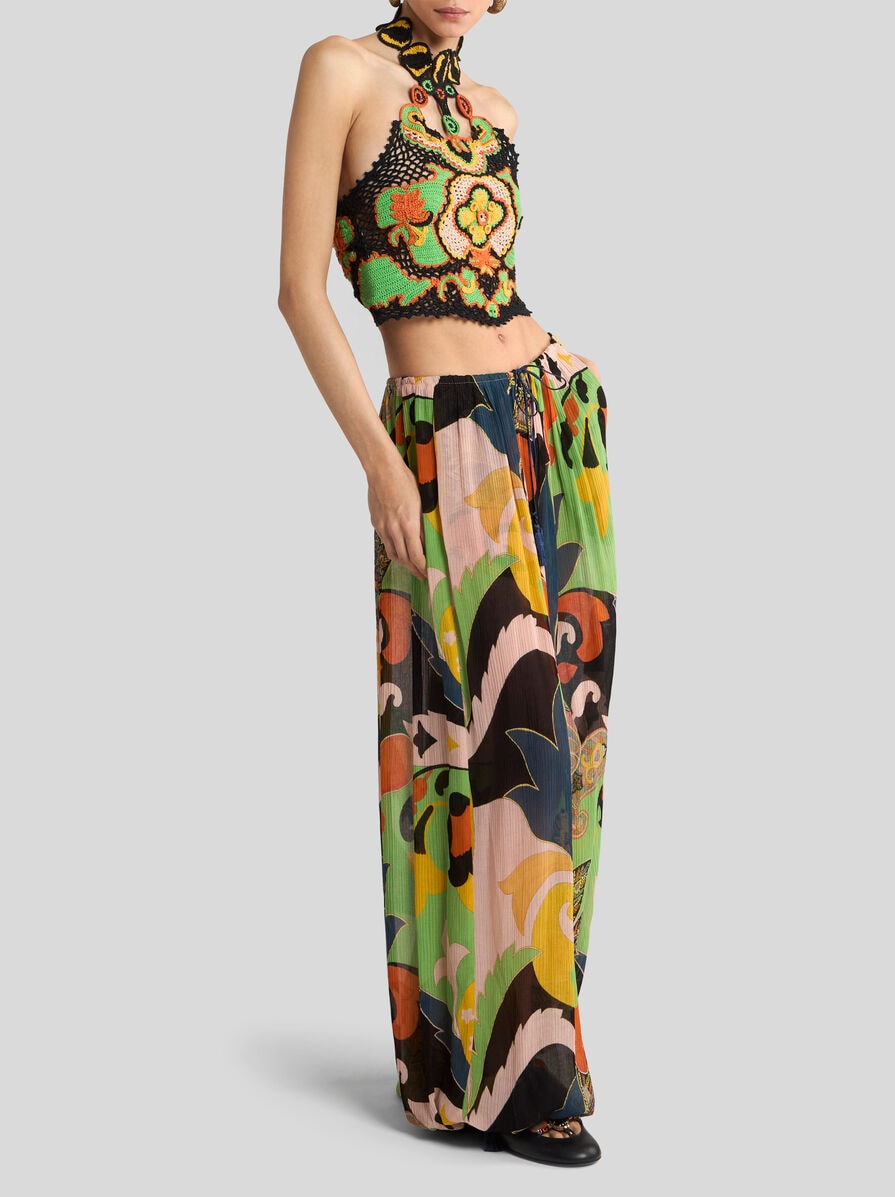 COTTON CROP TOP WITH CROCHET-EFFECT FLORAL MOTIF | Knitwear | ETRO