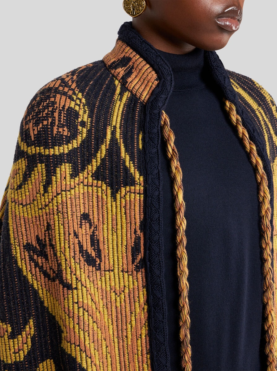 WOOL- AND COTTON-BLEND JACQUARD CAPE