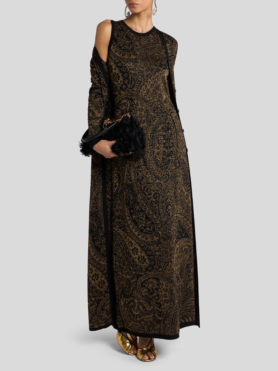 MAXI CARDIGAN IN WOOL-BLEND JACQUARD WITH METALLIC PAISLEY MOTIF