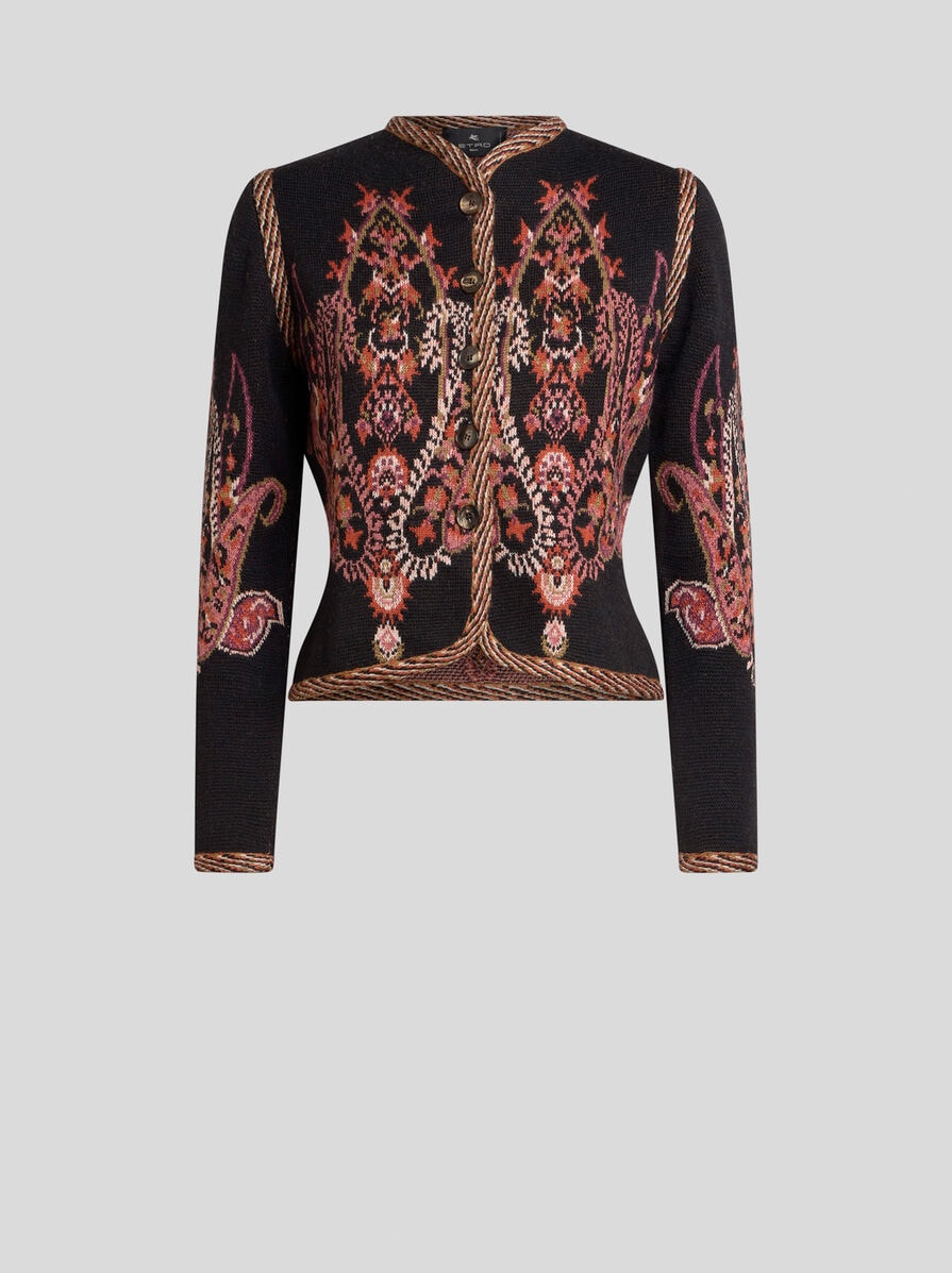 WOOL-BLEND JACQUARD CROPPED CARDIGAN WITH PAISLEY MOTIF | Jackets