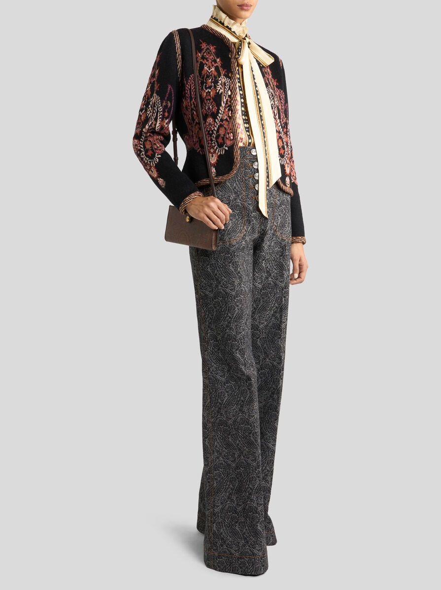 WOOL-BLEND JACQUARD CROPPED CARDIGAN WITH PAISLEY MOTIF | Jackets