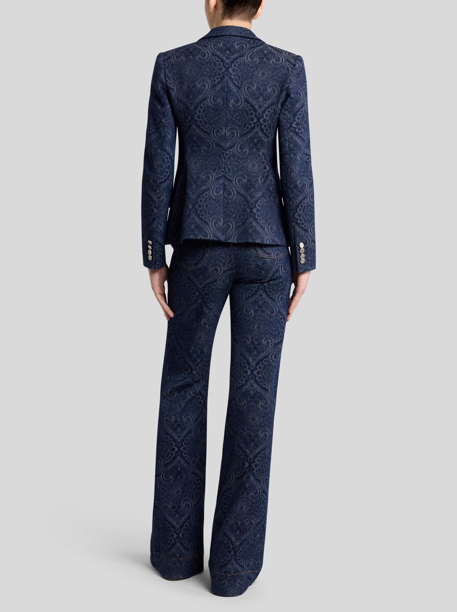 ETRO ジャカード デニム バイカーズジャケット ネイビー ジャカード デニム ジャケット | エトロ