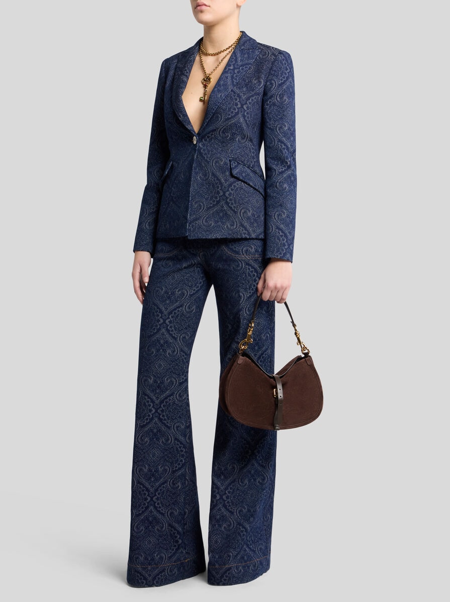 国内配送【ETRO】フレアフィット ジーンズ ペガサスボタン FLARED JACQUARD DENIM JEANS WITH PEGASO BUTTONS | Denim | ETRO