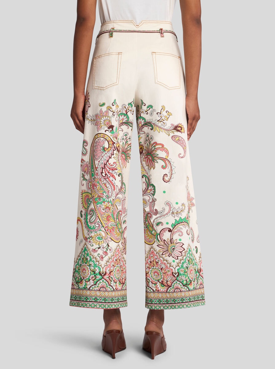 CULOTTE JEANS WITH BELT AND PAISLEY MOTIF