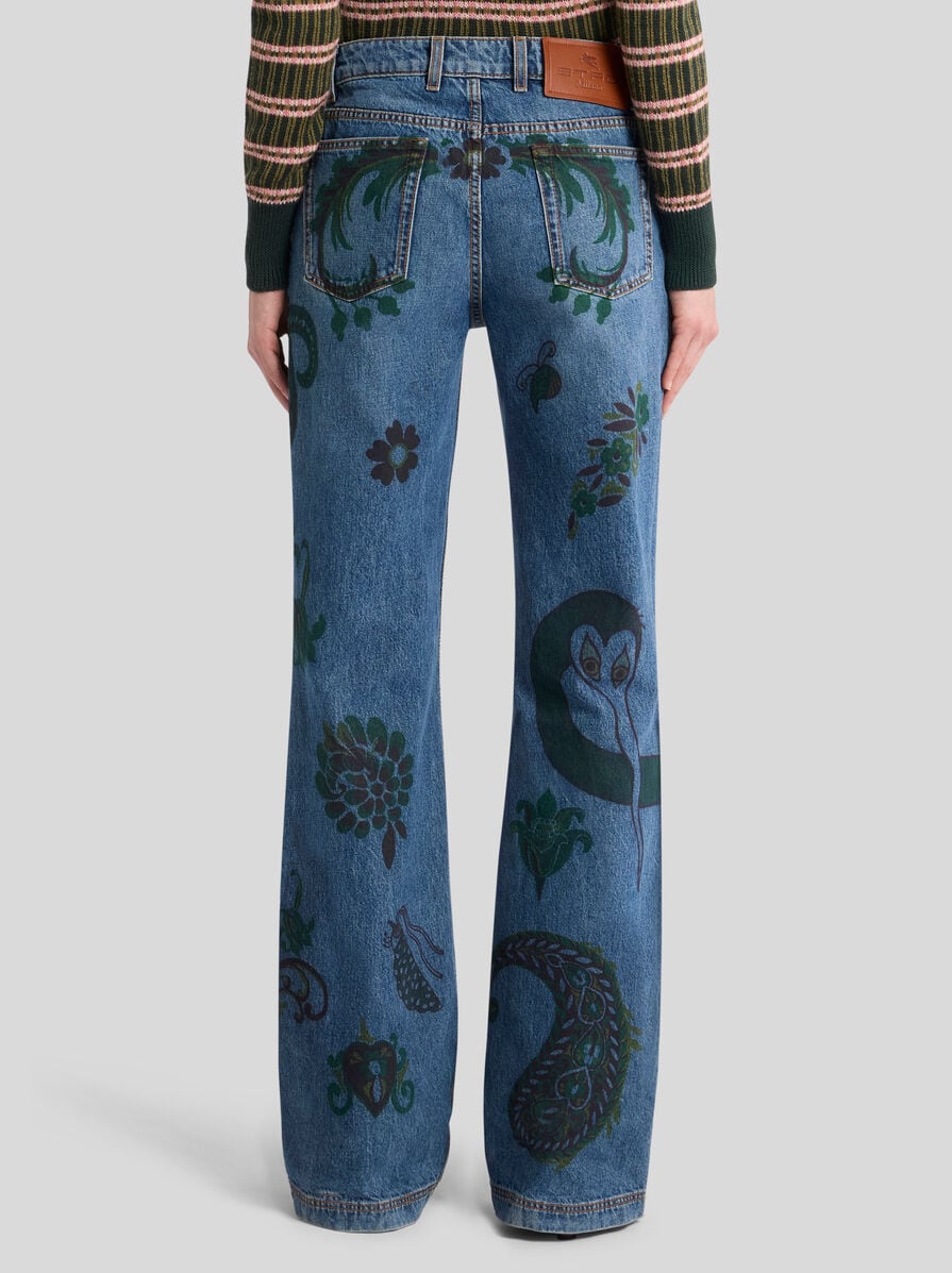 FLARED JEANS WITH FLOWER AND BEE PRINT | Denim | ETRO