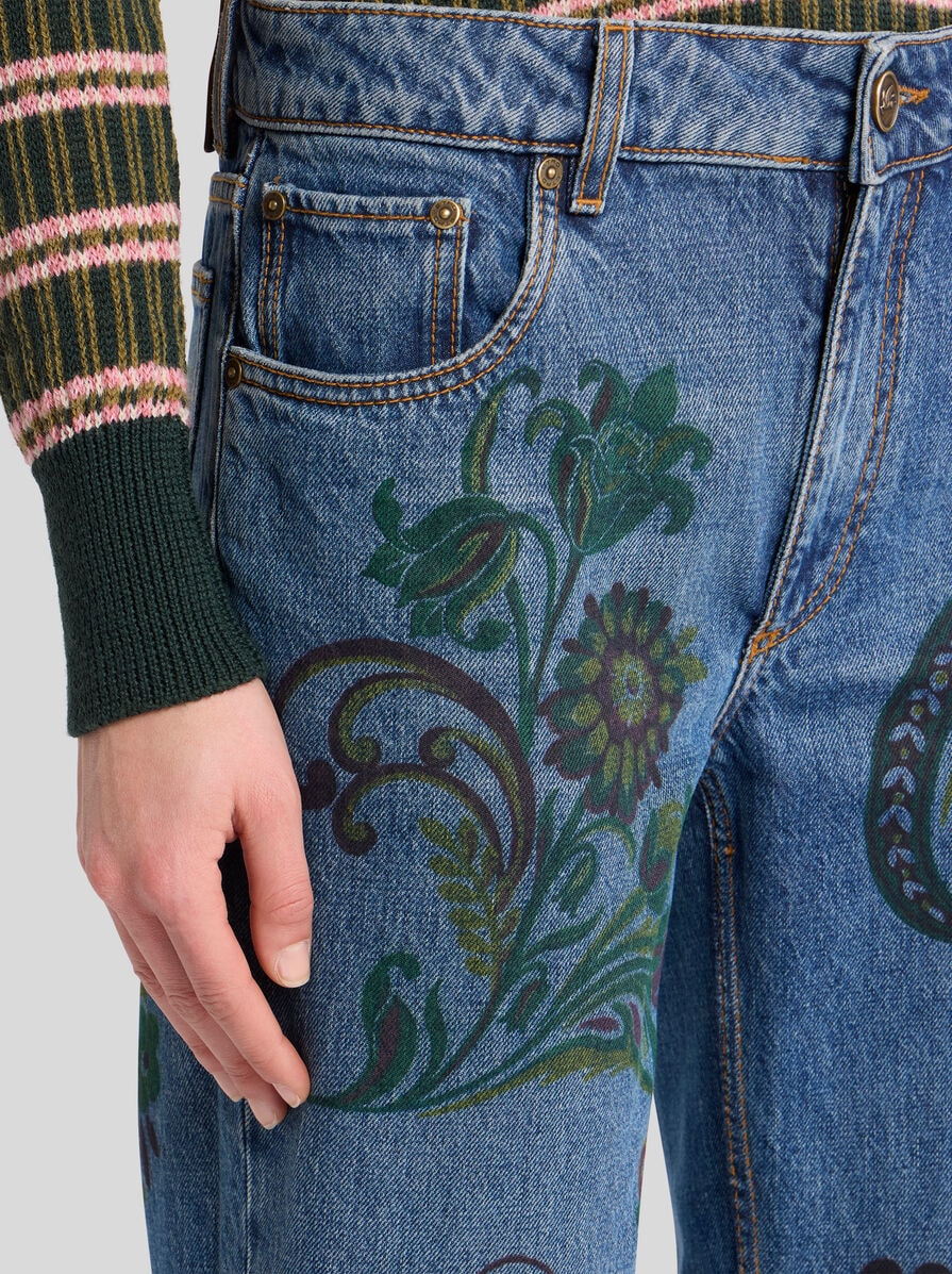 FLARED JEANS WITH FLOWER AND BEE PRINT | Denim | ETRO