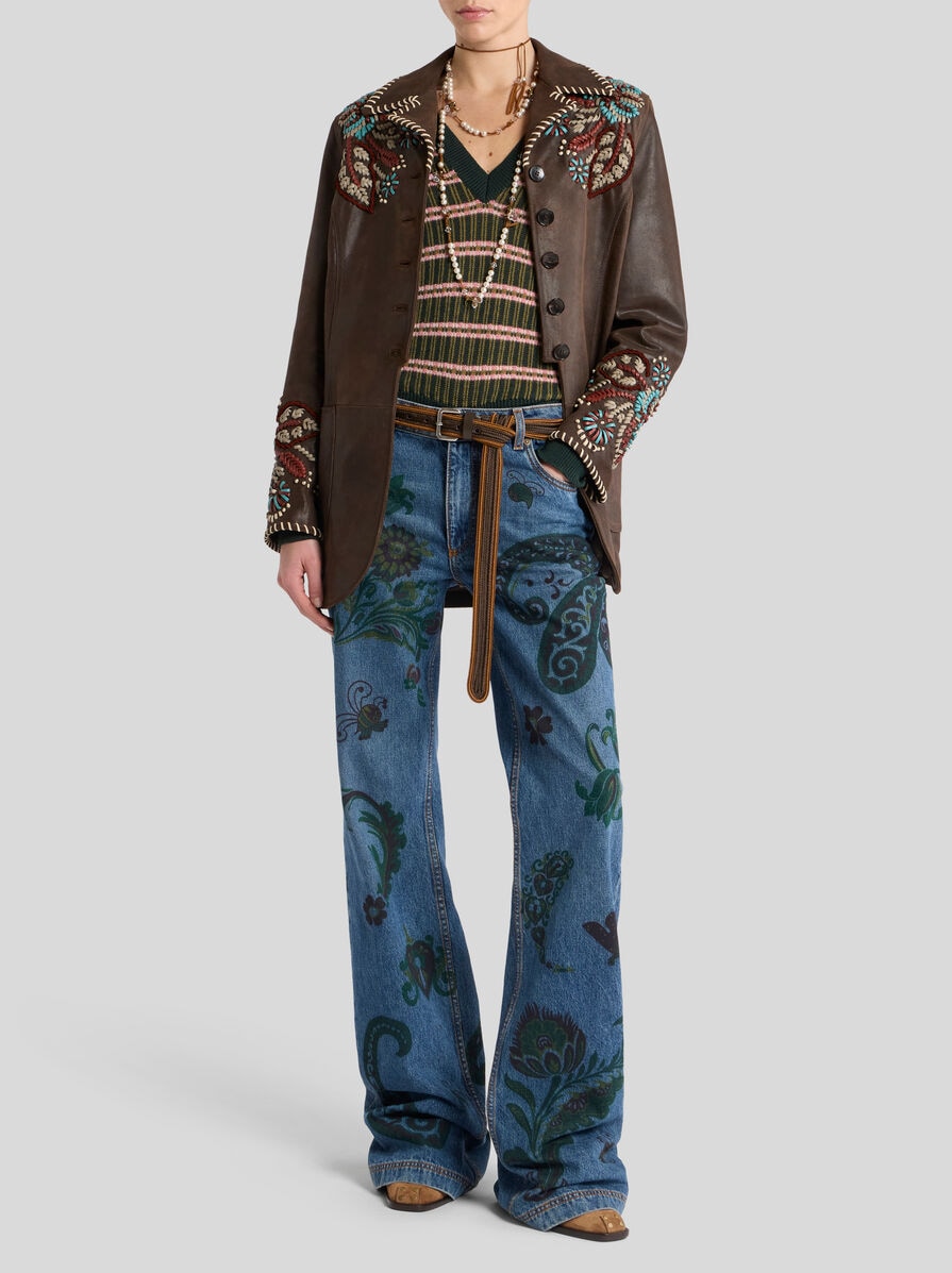 デニム・ジーパン ETRO SS25 Flared jeans (WRNB0022AD283 S8280) FLARED JEANS WITH EMBROIDERED REAR LOGO | Denim | ETRO