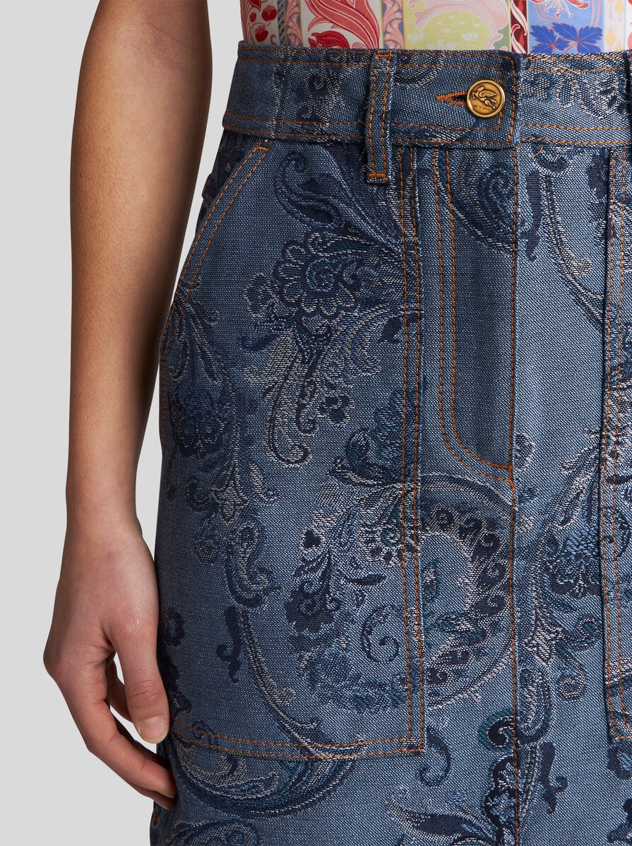ETRO フローラル ジャカード デニム ミニスカート ネイビー ジャカード デニム ミニスカート | エトロ