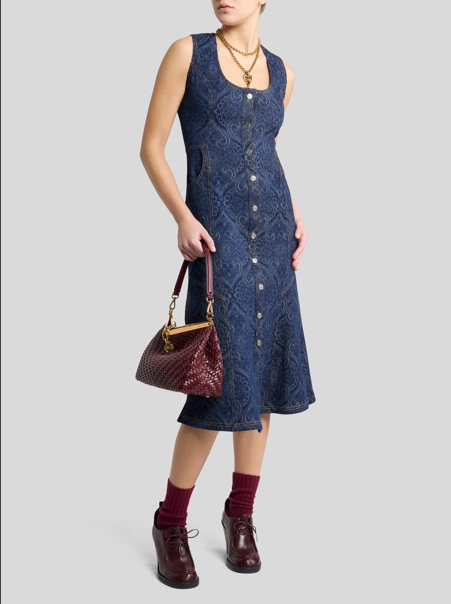 洗練された【ETRO】ジャカードニット ミディ ドレス ワンピース ジャカード デニム ミディドレス | エトロ