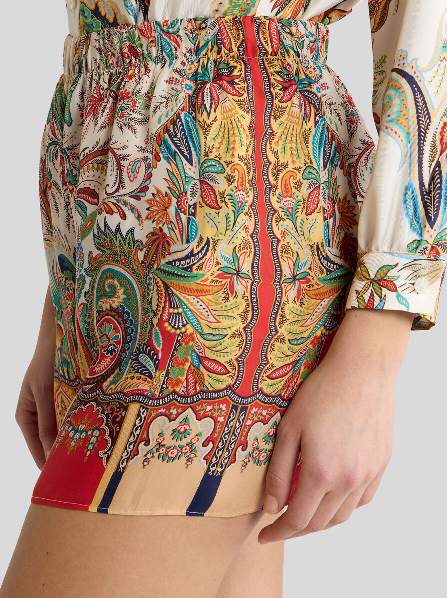 PEAU D'ANGE SILK SHORTS WITH PAISLEY FOLIAGE MOTIF | Skirts | ETRO