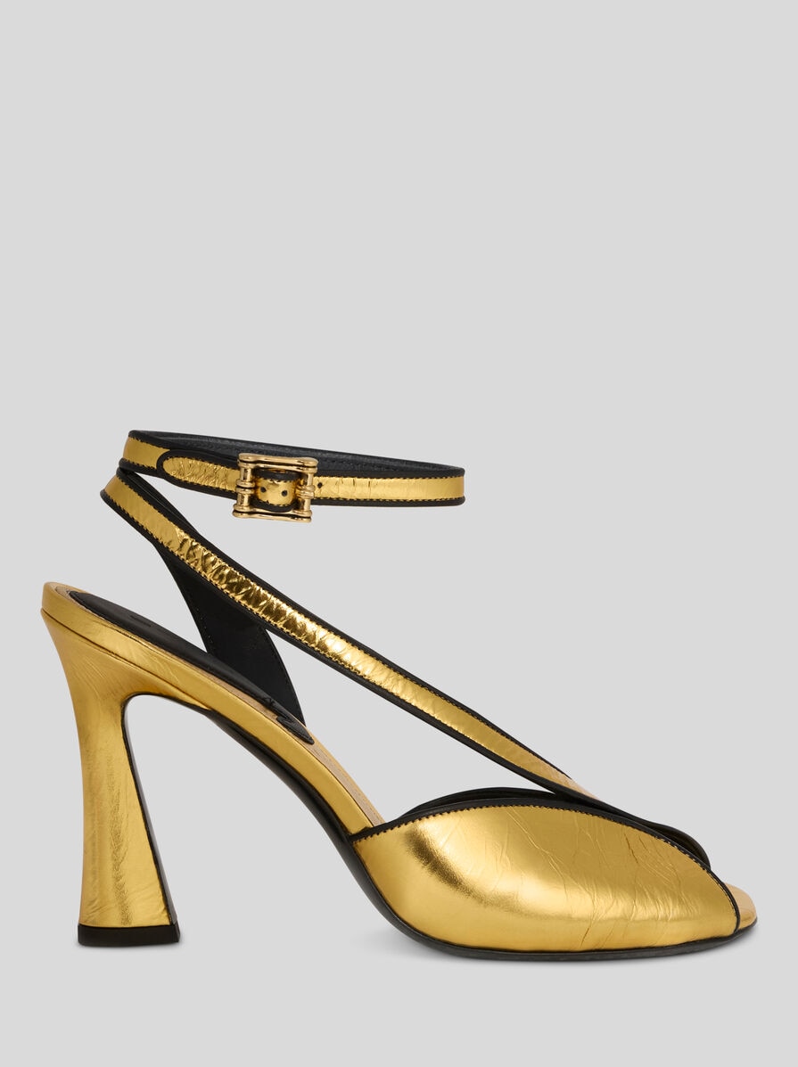 HIGH-HEELED SANDALS IN CRACKED-EFFECT METALLIC LEATHER