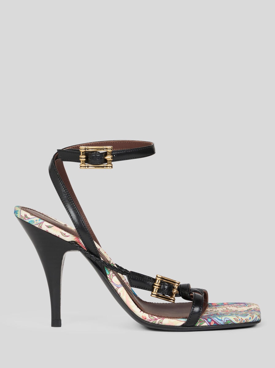 HIGH-HEELED SANDALS IN WOVEN LEATHER