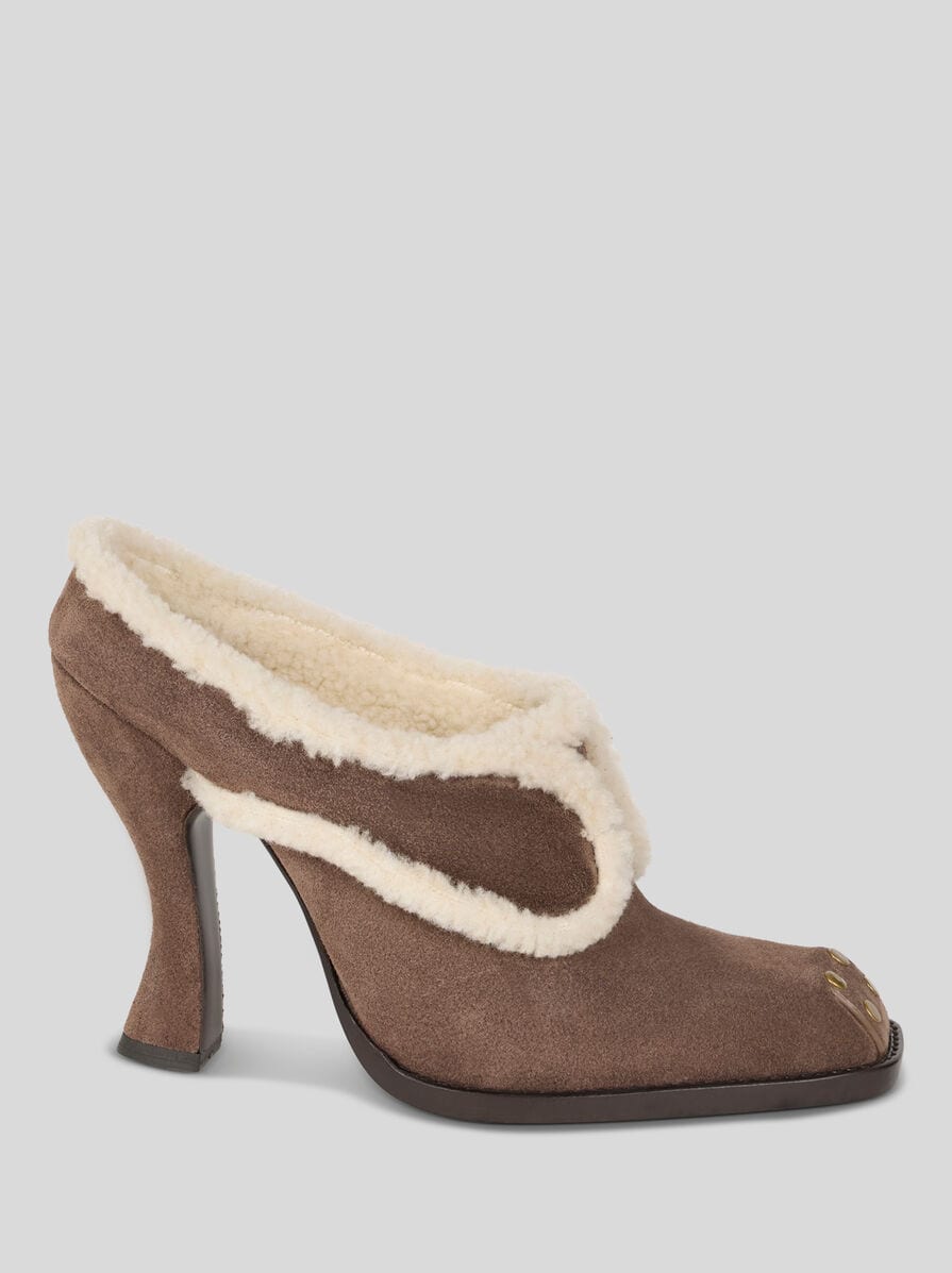 SUEDE AND SHEARLING MULES