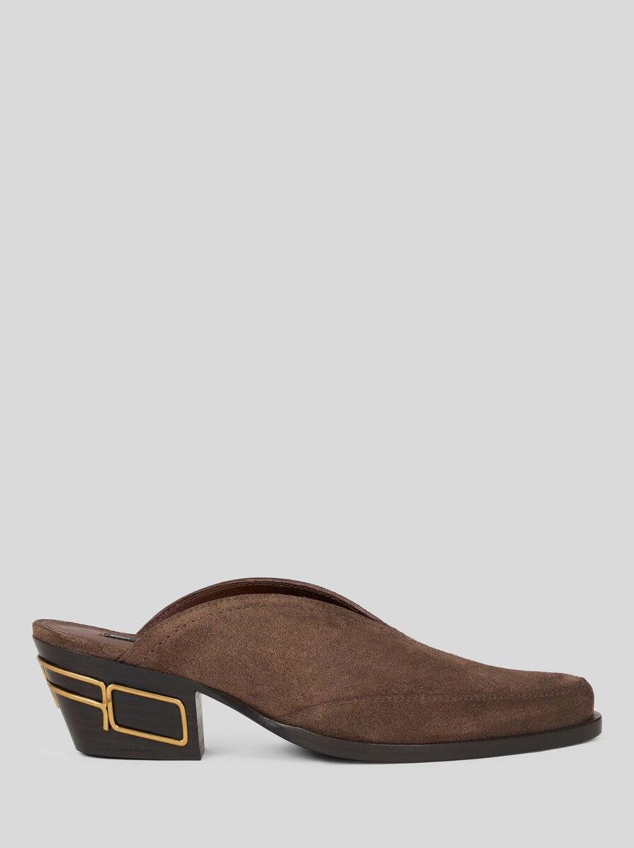 SUEDE MULES WITH TEXAN HEEL